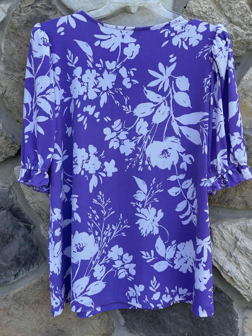 Susan Graver Liquid Knit Blouse Top Size M Purple Floral Feminine Elevated Basic - Picture 2 of 6